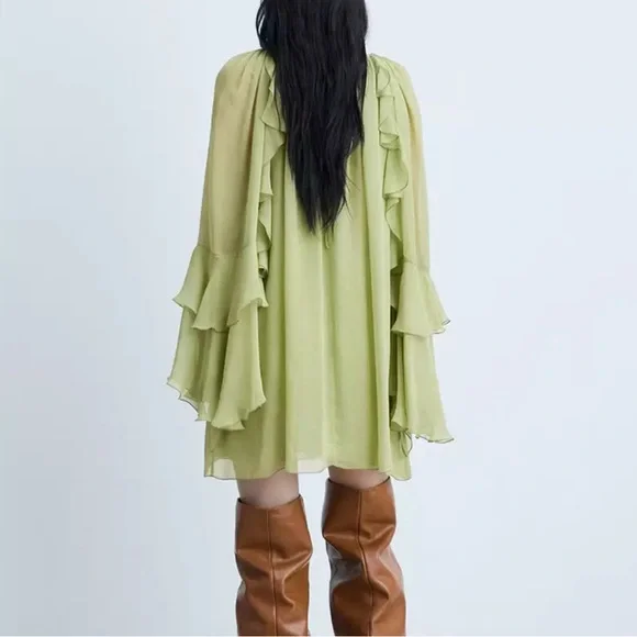 Mango Light Green Ruffled Dress - Picture 8 of 16
